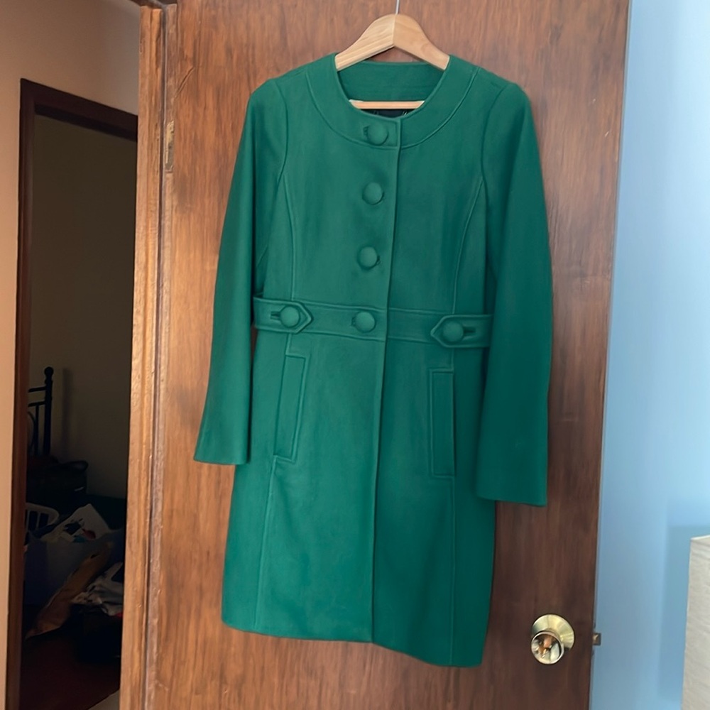Banana republic vibrant dark green wool blend dress coat, size small